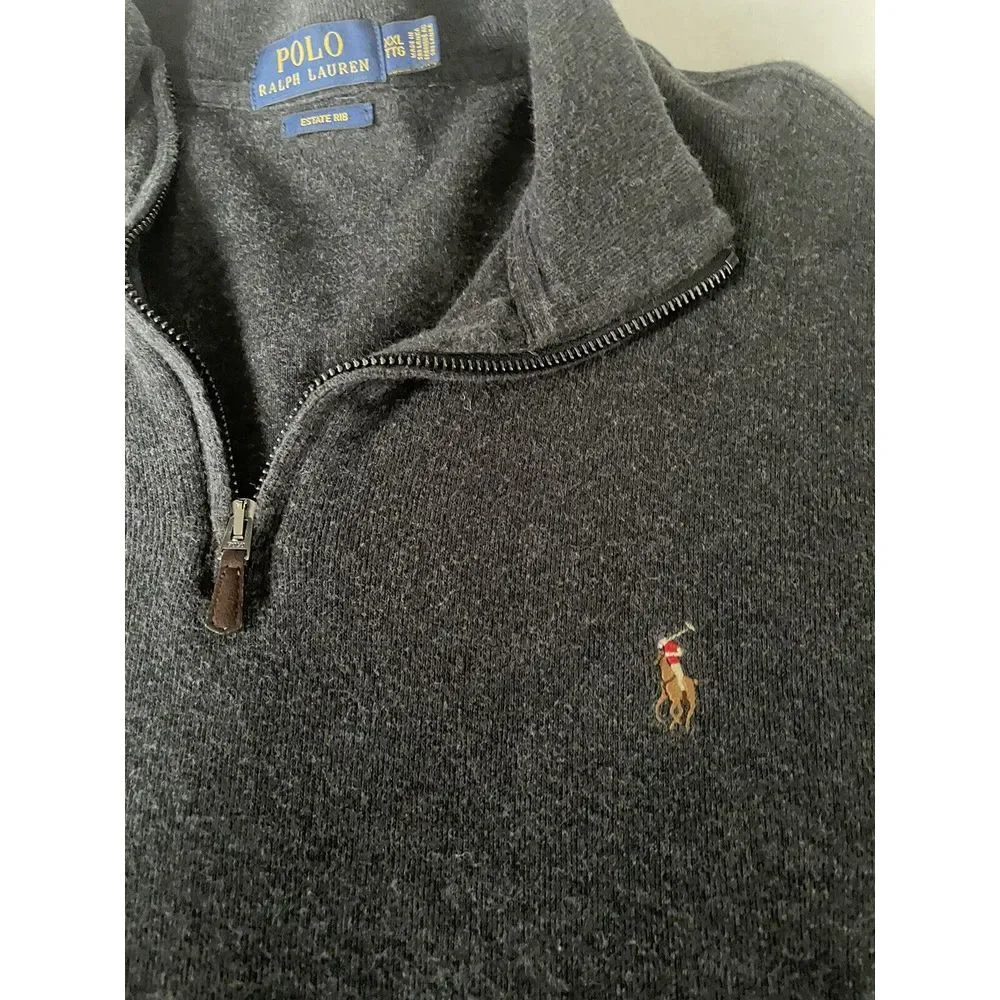 Polo Ralph Lauren Gray Estate Rib 1/4 Zip Pullover Sweater Size XXL‎